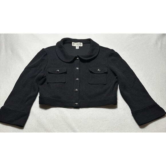 St. John Collection Bouclé Knit Cropped Jacket Made In USA Button Womens Size 12 - Picture 1 of 11